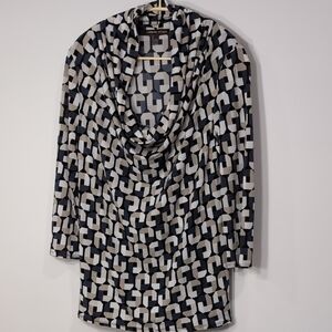 Adrienne Vittadini | Black Geometric 3/4 Sleeve Cowl Neck Top Size L